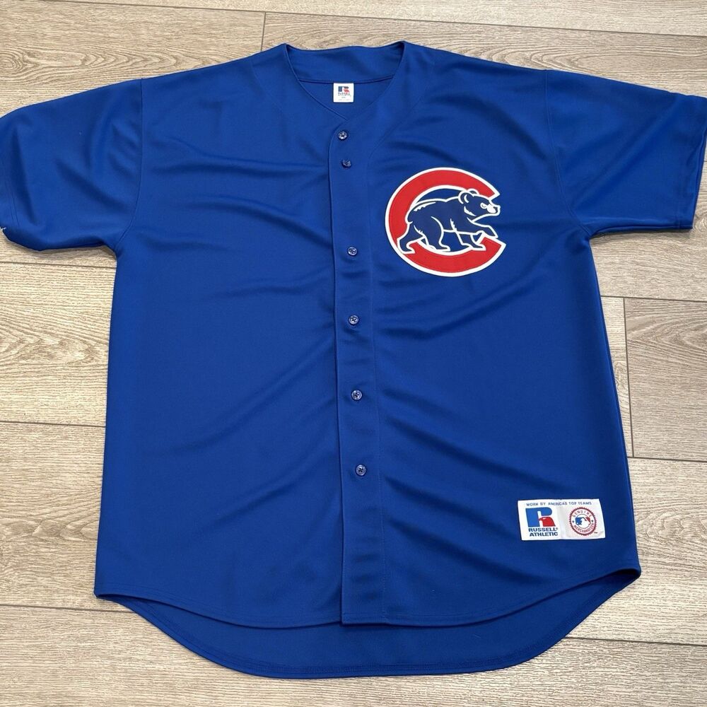 Russell Athletic Royal Blue Chicago Cubs Button-Up Jersey with Red Logo